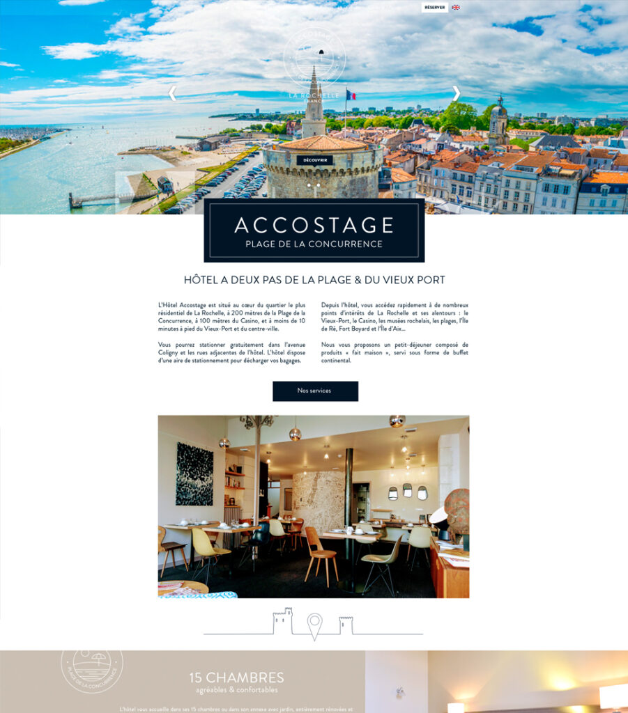 Site internet Hôtel Accostage - Maquette graphique Homepage - pour l'agence Ludifrance - Elisabeth MORIN graphiste webmaster La Rochelle