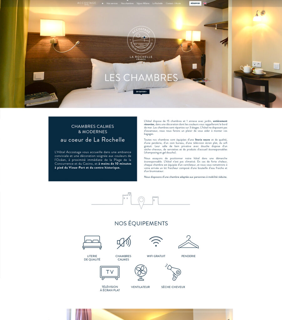 Site internet Hôtel Accostage - Maquette graphique Page intérieure - pour l'agence Ludifrance - Elisabeth MORIN graphiste webmaster La Rochelle