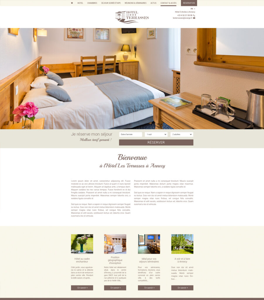 Site internet Hôtel Les Terrasses - Maquette graphique Page d'accueil - pour l'agence Ludifrance - Elisabeth MORIN graphiste webmaster La Rochelle
