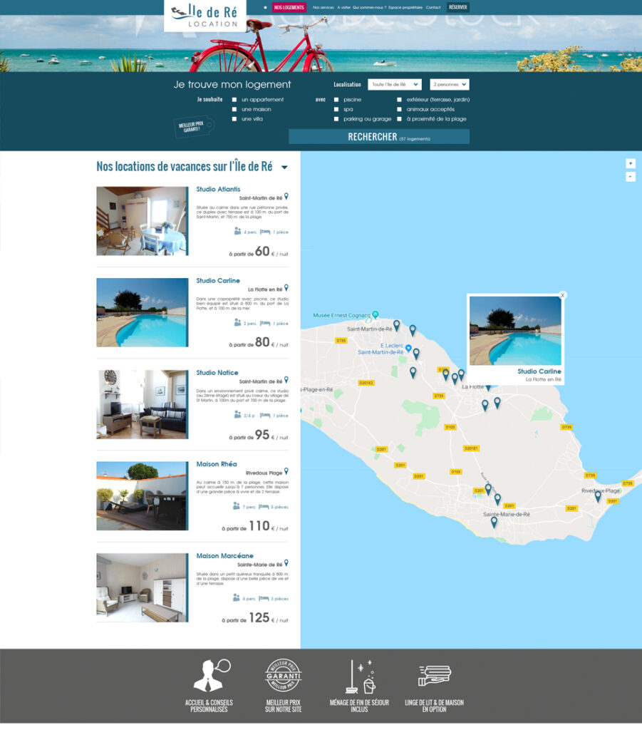 Site internet Ile de Ré Location - Maquette graphique Page Liste - pour l'agence Ludifrance - Elisabeth MORIN graphiste webmaster La Rochelle
