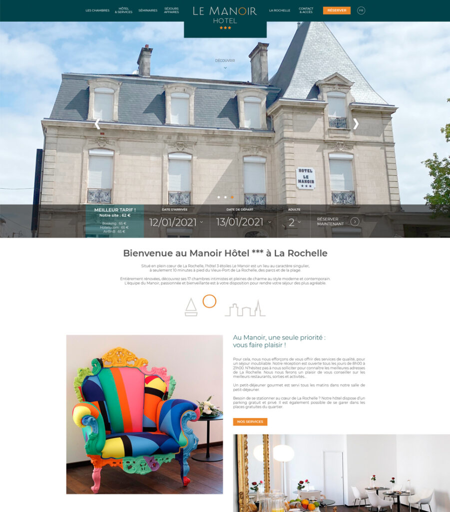 Site internet Hôtel Le Manoir - Maquette graphique Page d'accueil - pour l'agence Ludifrance - Elisabeth MORIN graphiste webmaster La Rochelle