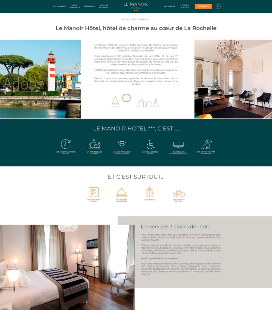Site internet Hôtel Le Manoir - Maquette graphique page intérieure - pour l'agence Ludifrance - Elisabeth MORIN graphiste webmaster La Rochelle