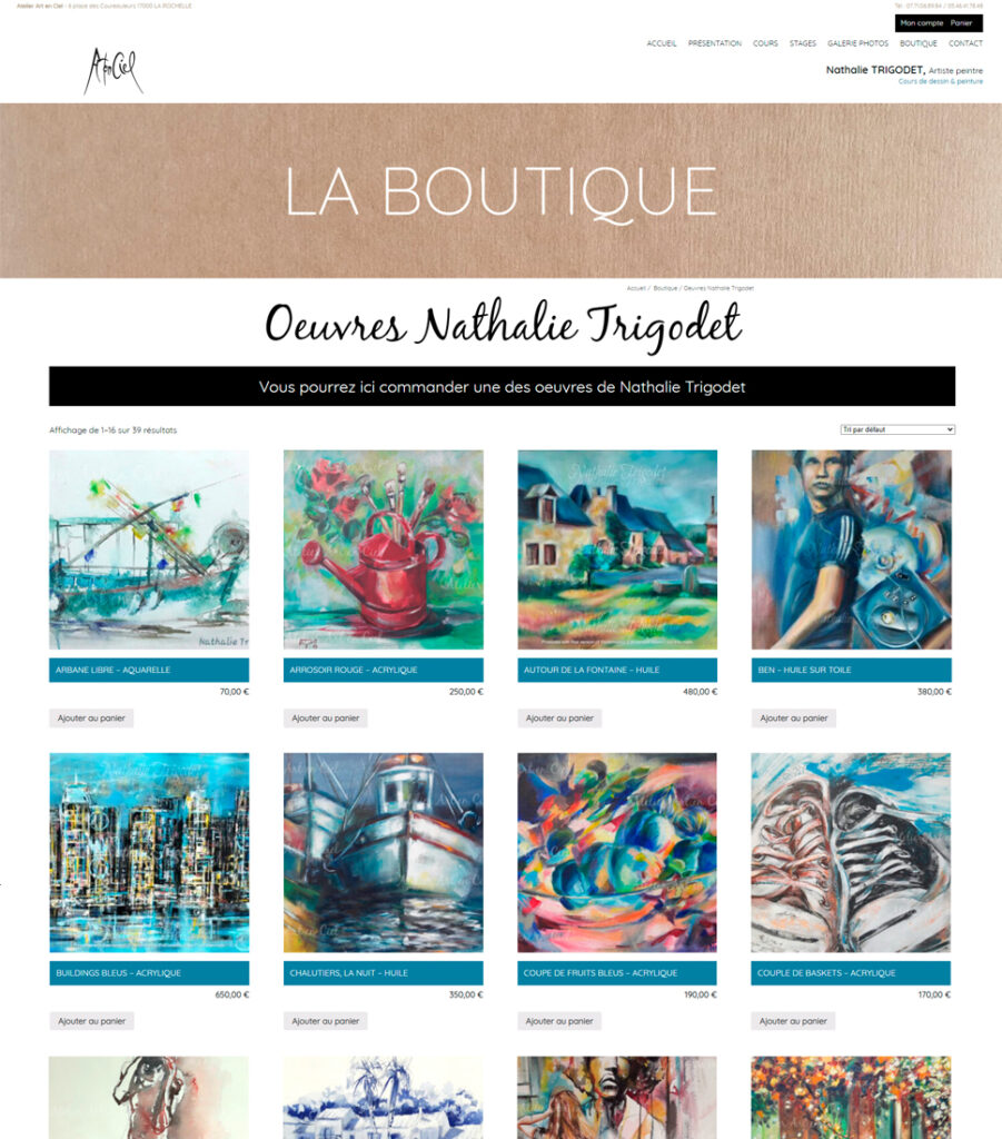 E-boutique Atelier Art en Ciel - Graphisme et intégration - Elisabeth MORIN graphiste webmaster La Rochelle