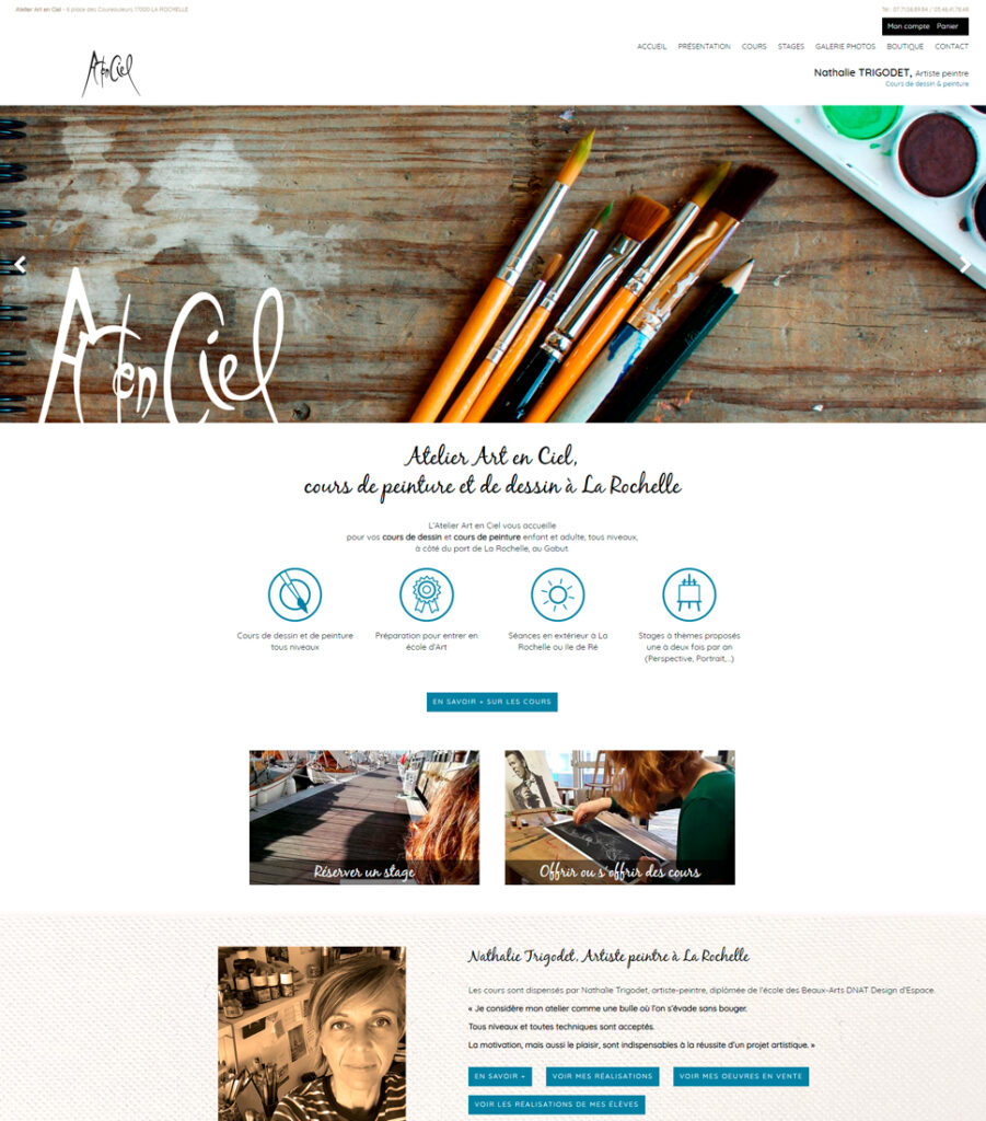E-boutique Atelier Art en Ciel page d'accueil - Graphisme et intégration - Elisabeth MORIN graphiste webmaster La Rochelle
