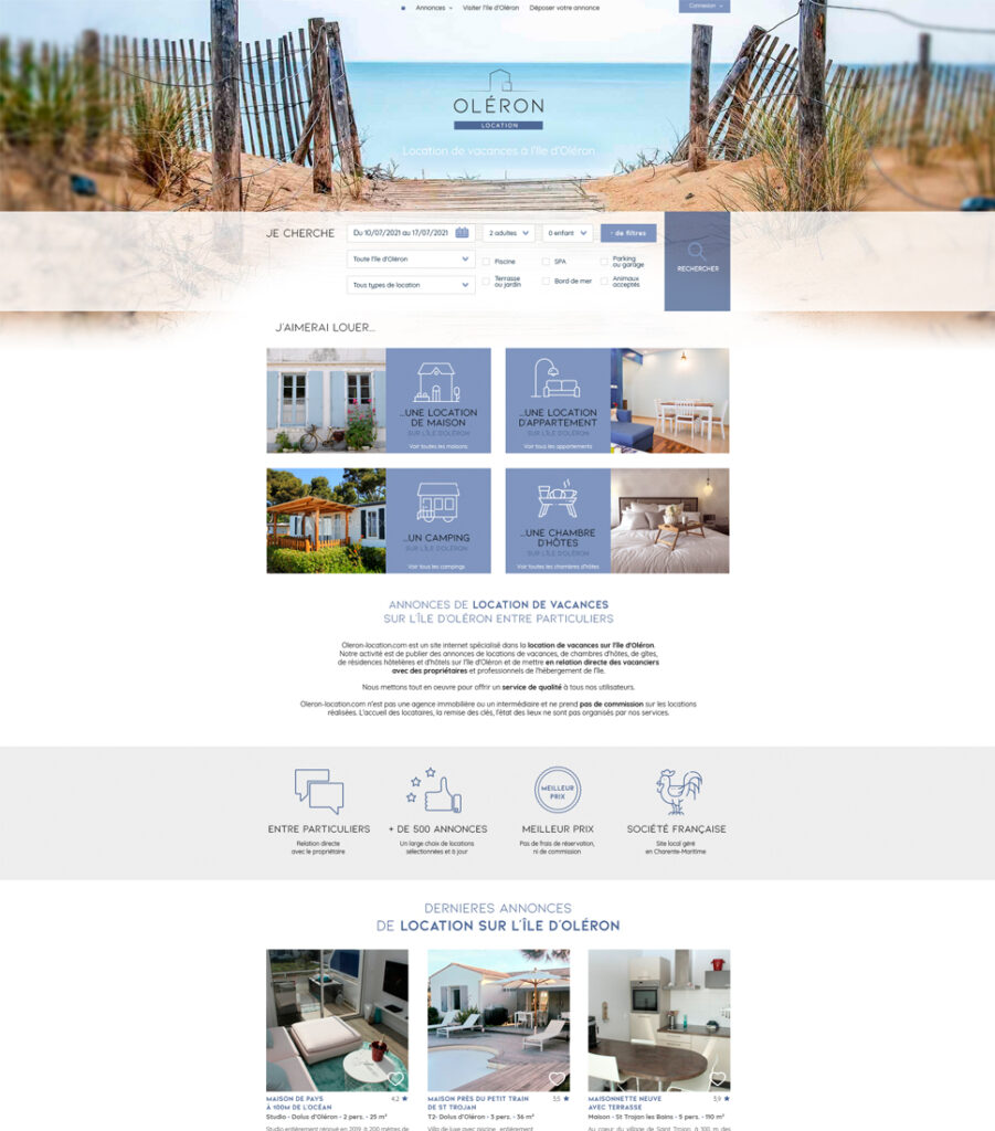 Site internet Oléron Location - Maquette graphique Page d'accueil - pour l'agence Ludifrance - Elisabeth MORIN graphiste webmaster La Rochelle
