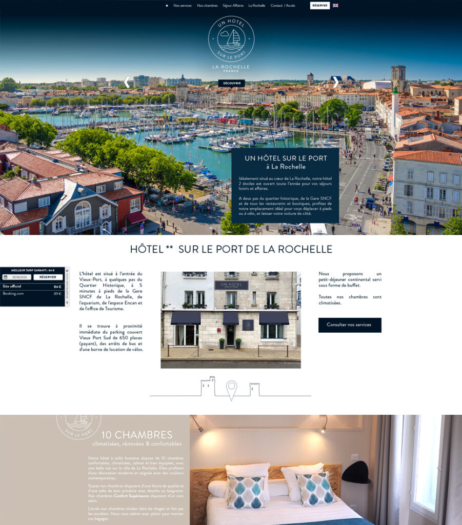 Site internet Un hôtel sur le port - Maquette graphique Page Accueil - pour l'agence Ludifrance - Elisabeth MORIN graphiste webmaster La Rochelle
